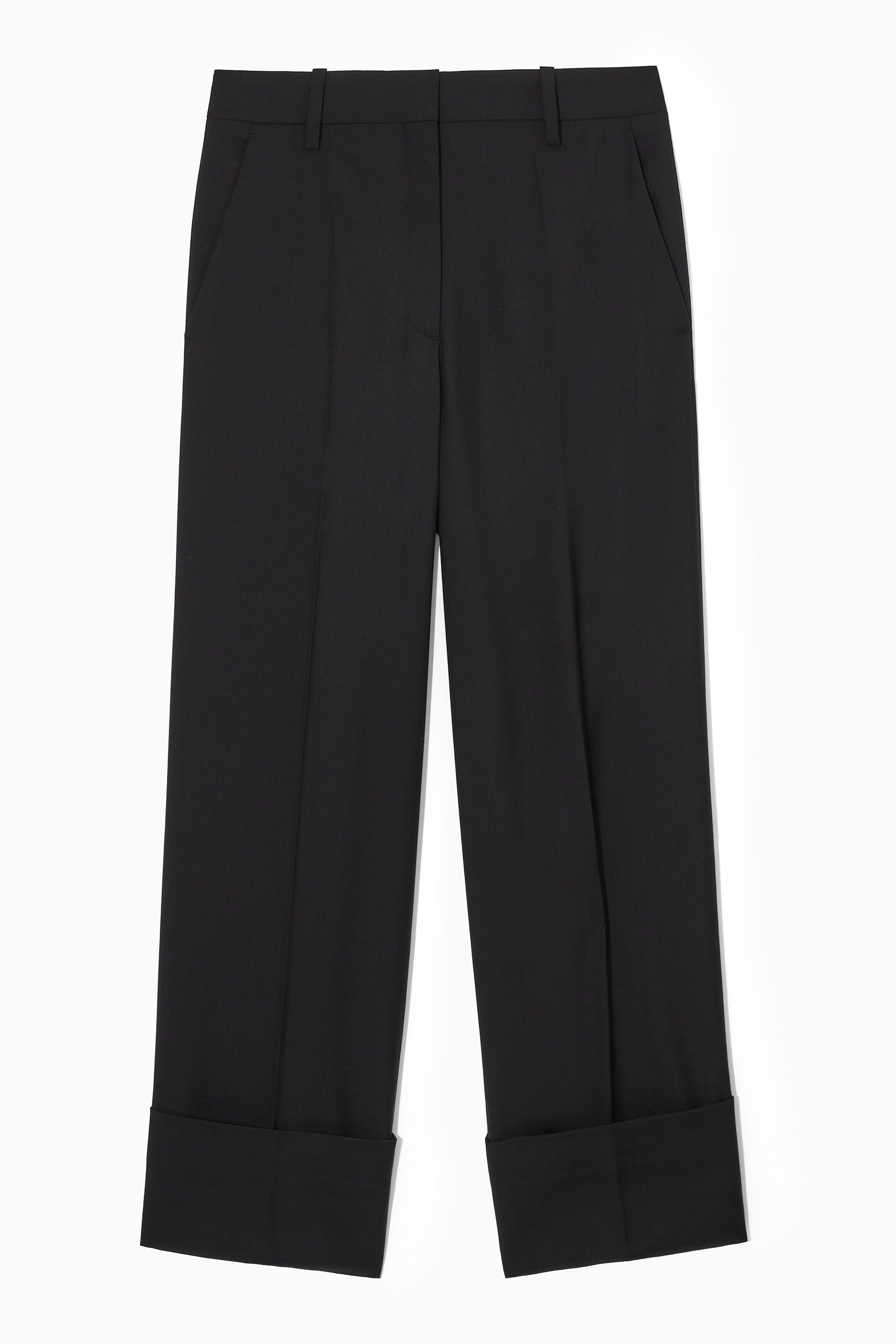 REGULAR TURN-UP WOOL WIDE-LEG TROUSERS