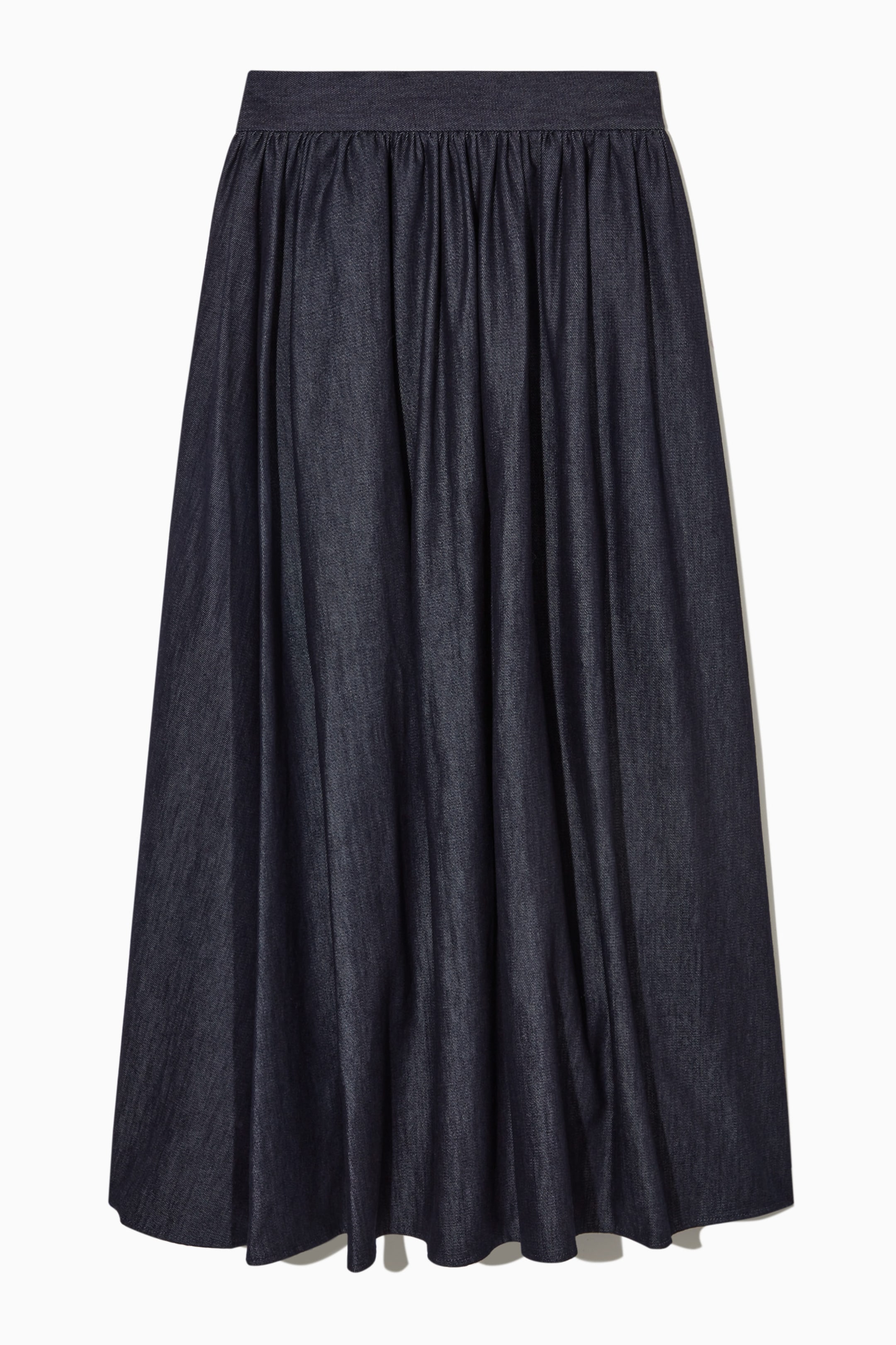 PLEATED DENIM MIDI SKIRT