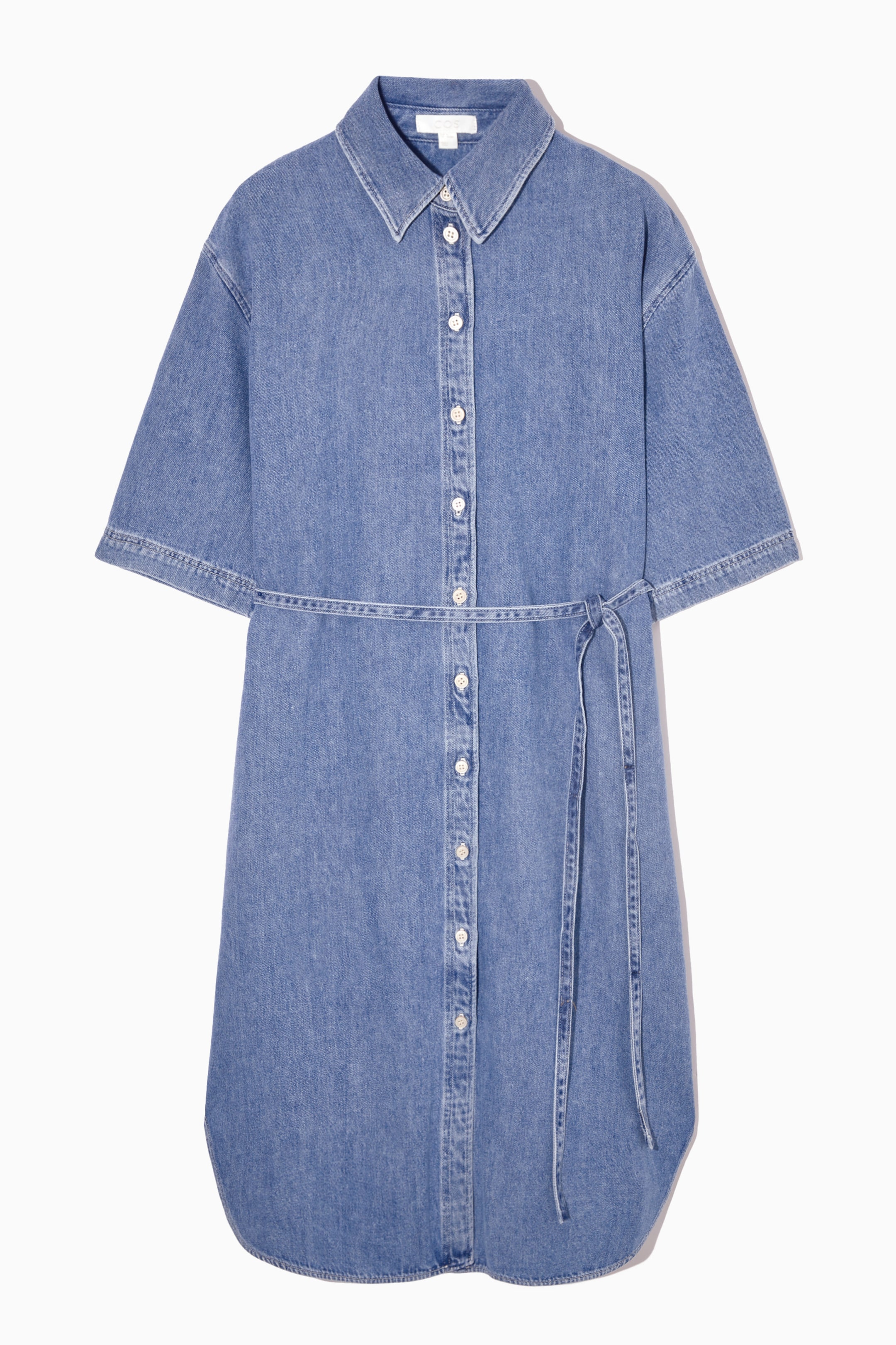 BELTED DENIM MIDI SHIRT DRESS