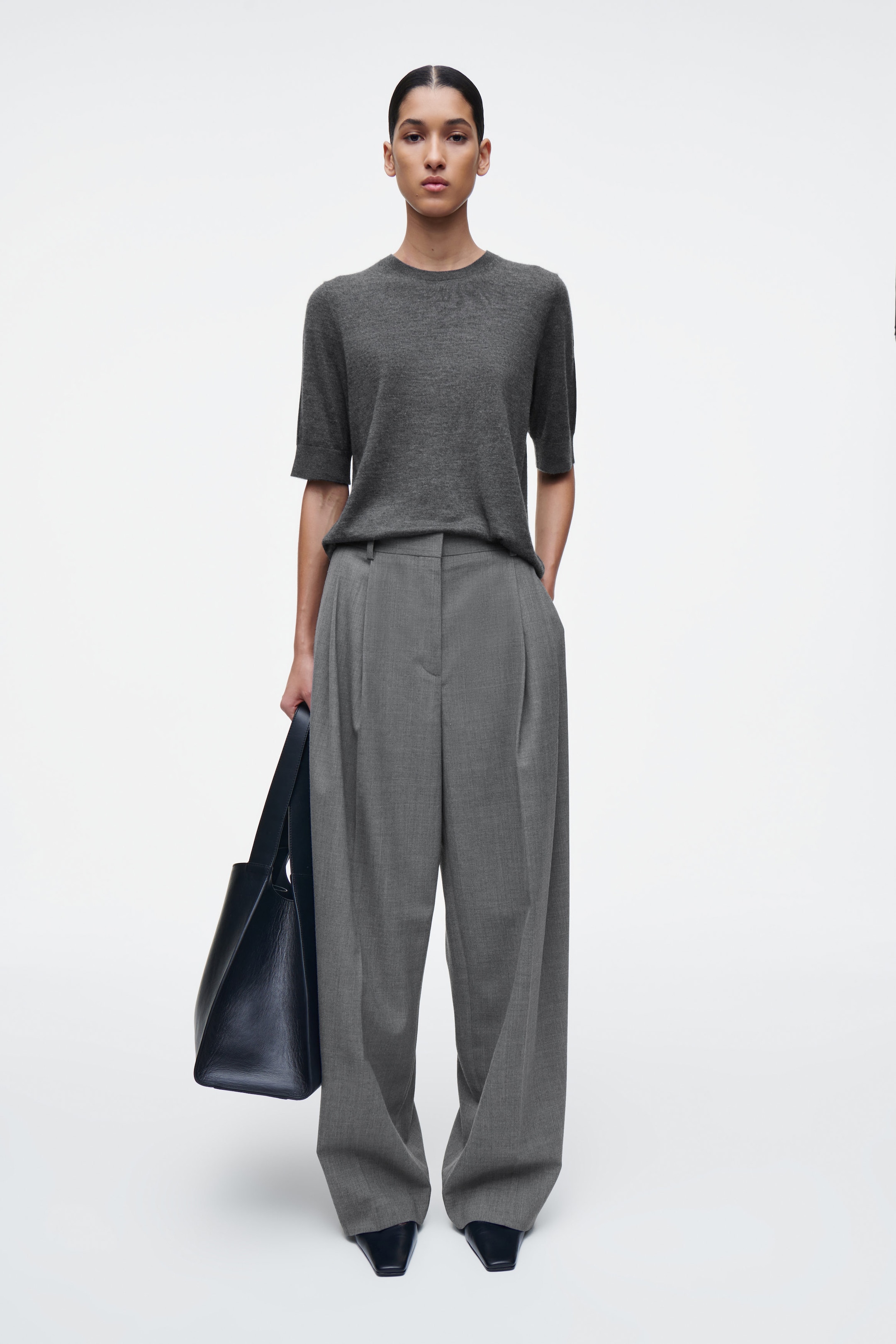 RELAXED TWILL WIDE-LEG TROUSERS