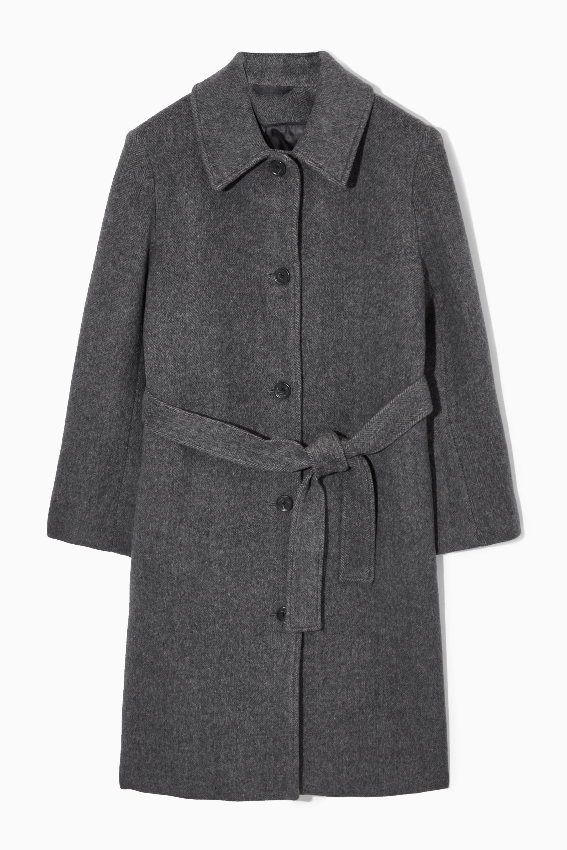 BELTED HERRINGBONE WOOL COAT