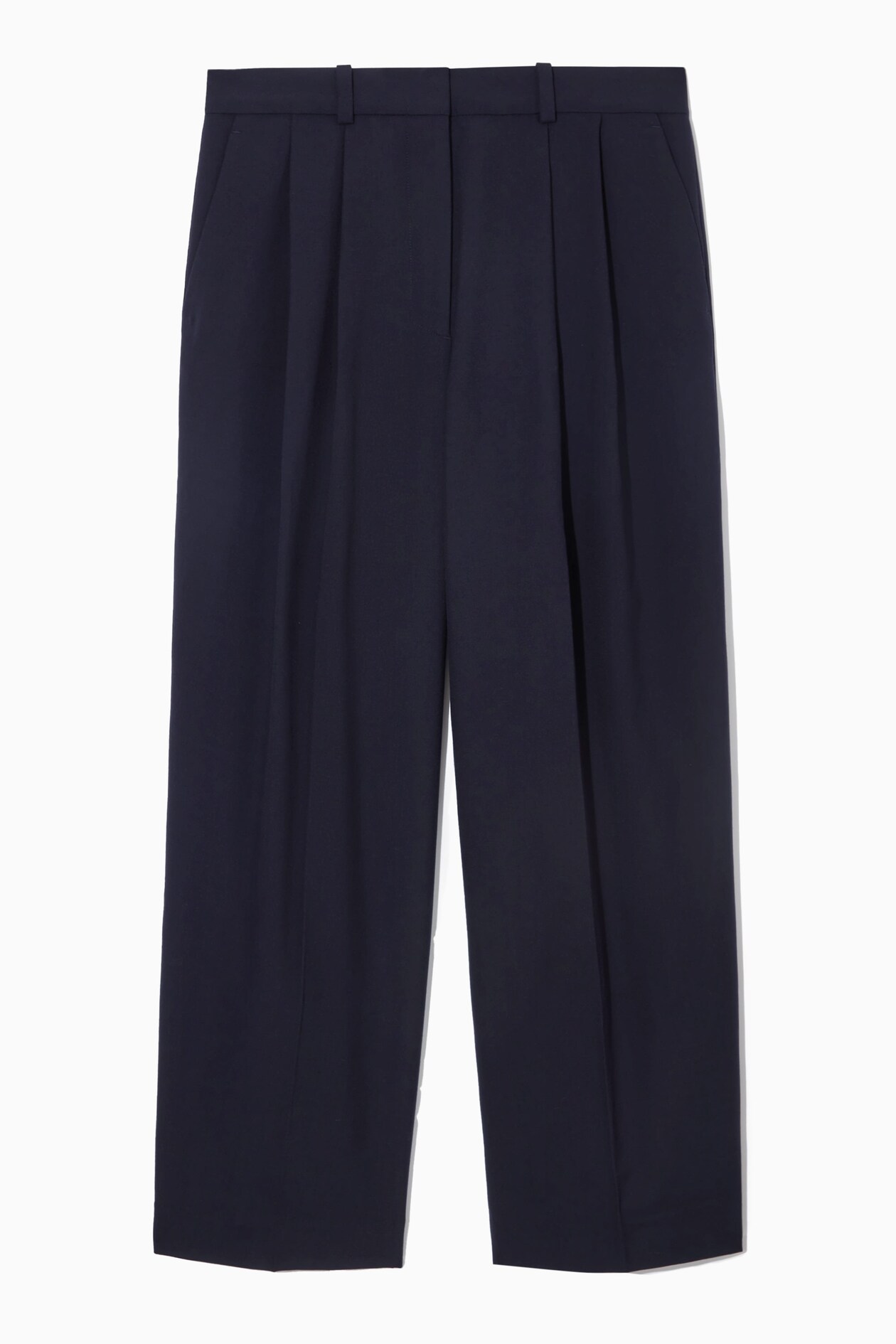 RELAXED TAILORED WOOL WIDE-LEG PANTS - NAVY