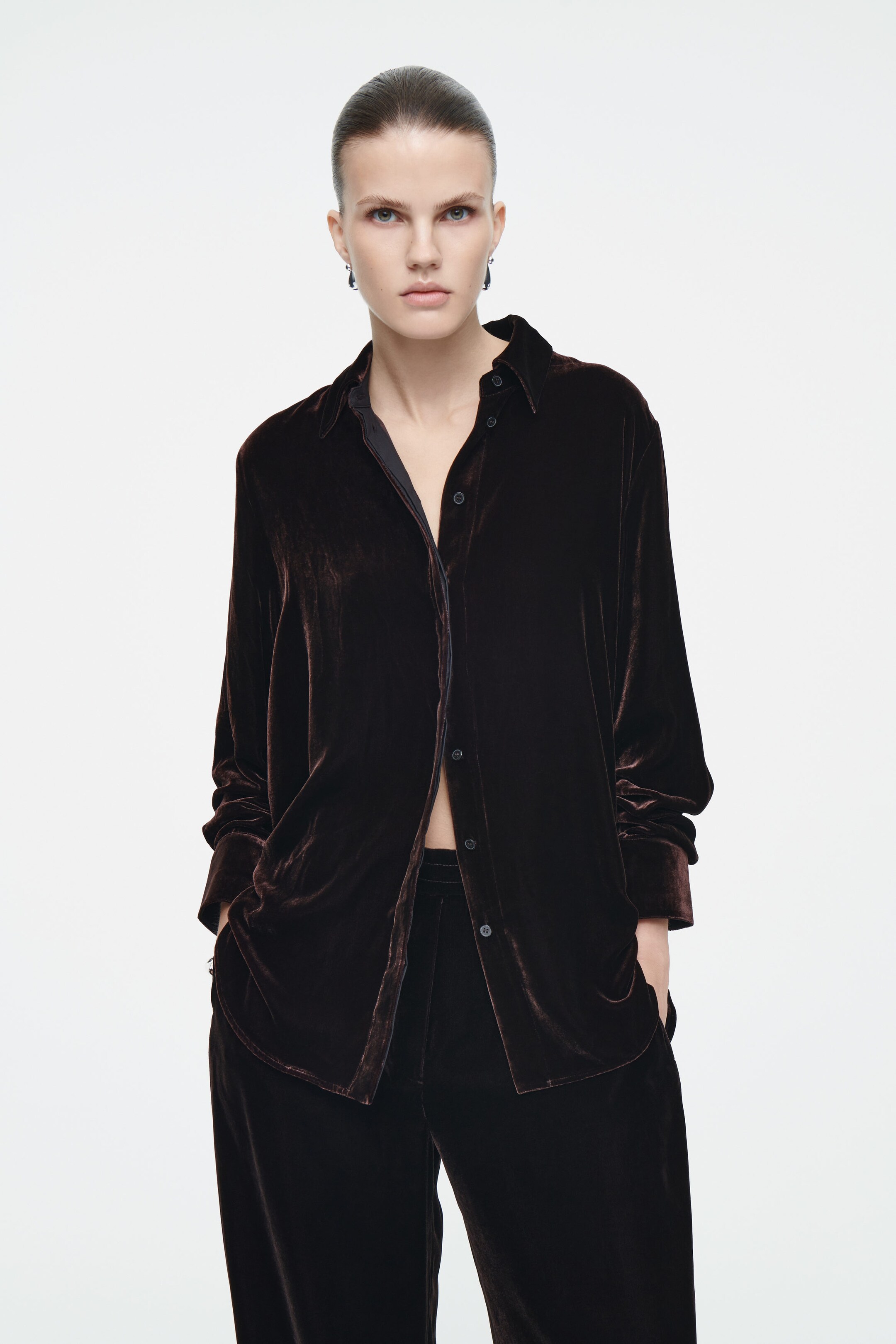 RELAXED SILK-BLEND VELVET SHIRT