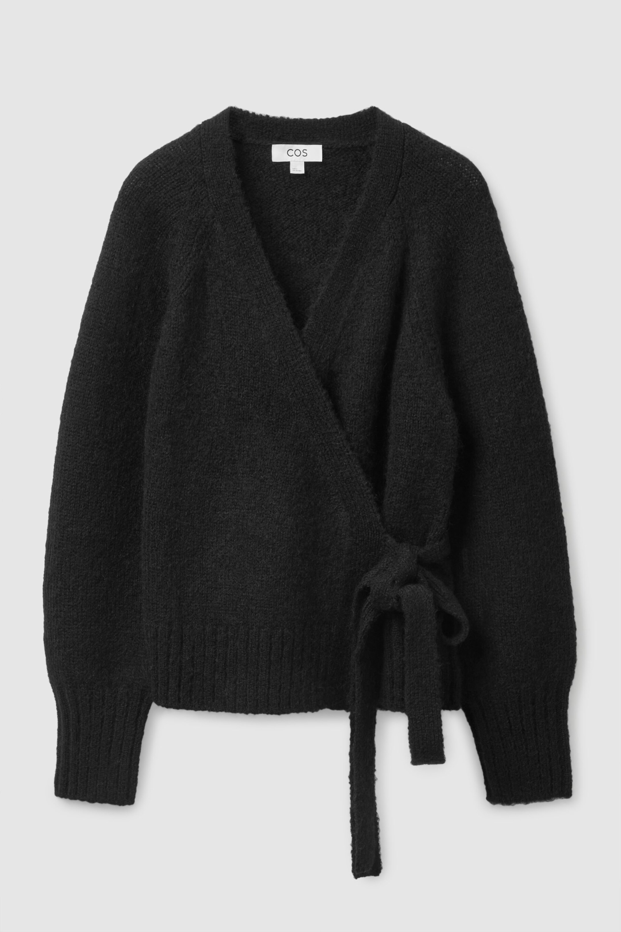 RELAXED WOOL WRAP CARDIGAN - BLACK