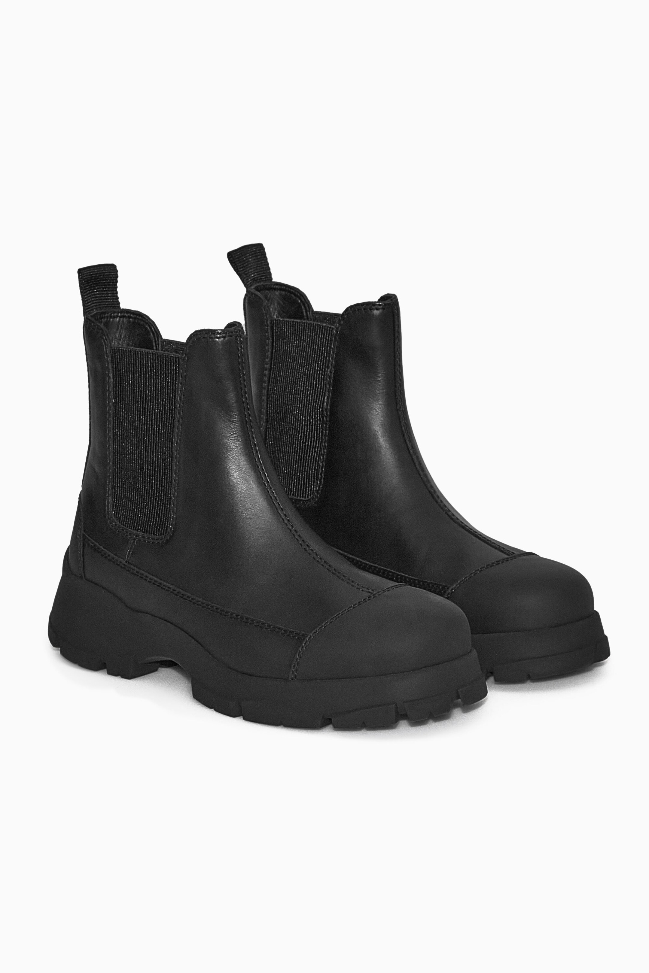 RUBBER-TRIMMED LEATHER CHELSEA BOOTS