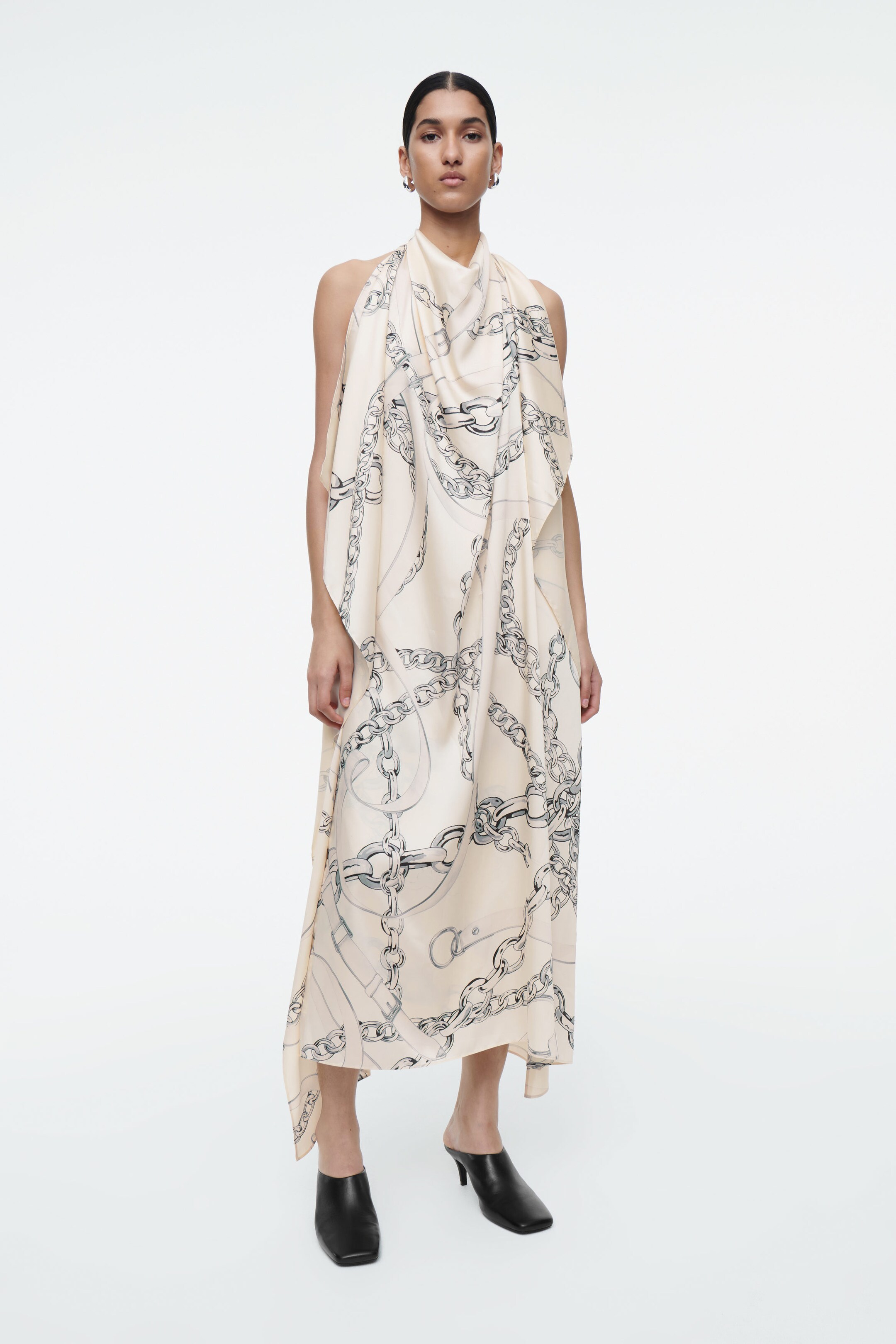 ROBE MIDI ASYMÉTRIQUE IMPRIMÉ CHAÎNES