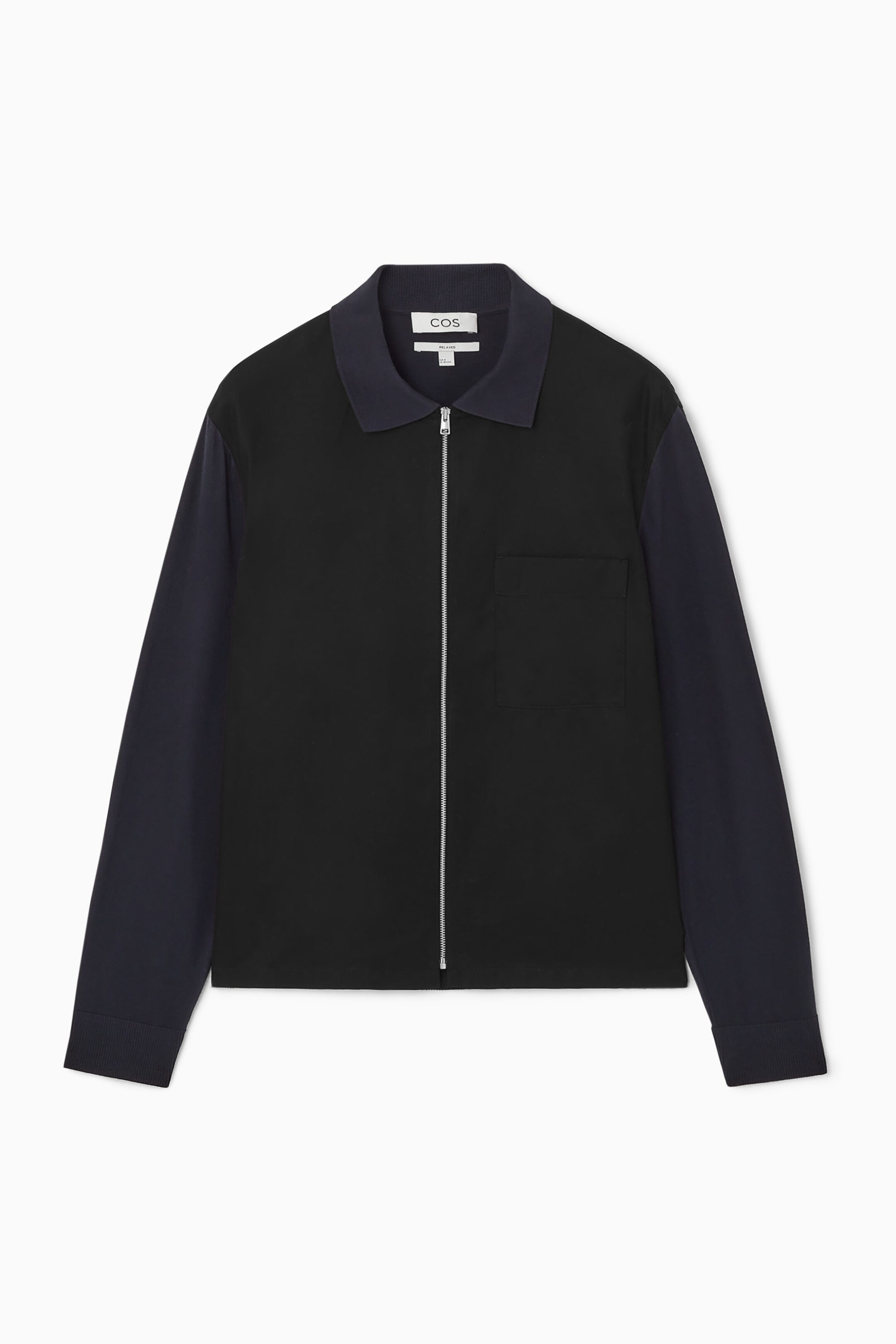 RELAXED COTTON CONTRAST-PANEL ZIPPED OVERSHIRT