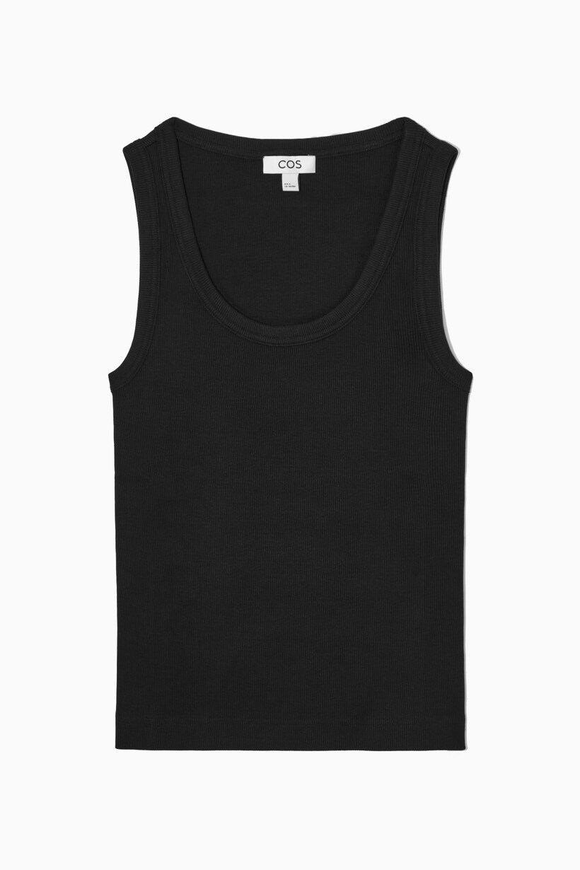 Scoop Neck Ribbed Tank Top Black