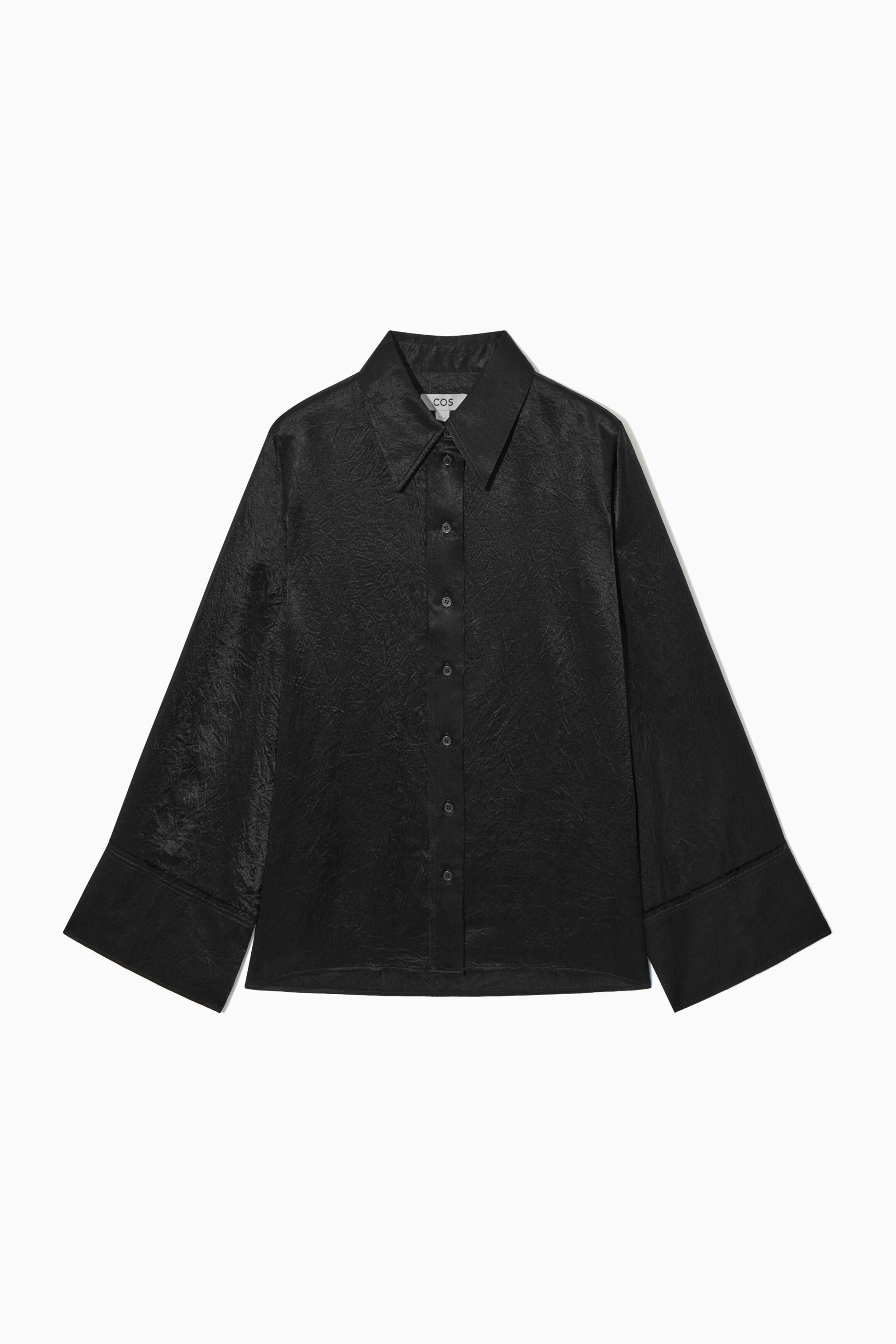 WIDE-SLEEVE CRINKLED-SATIN SHIRT