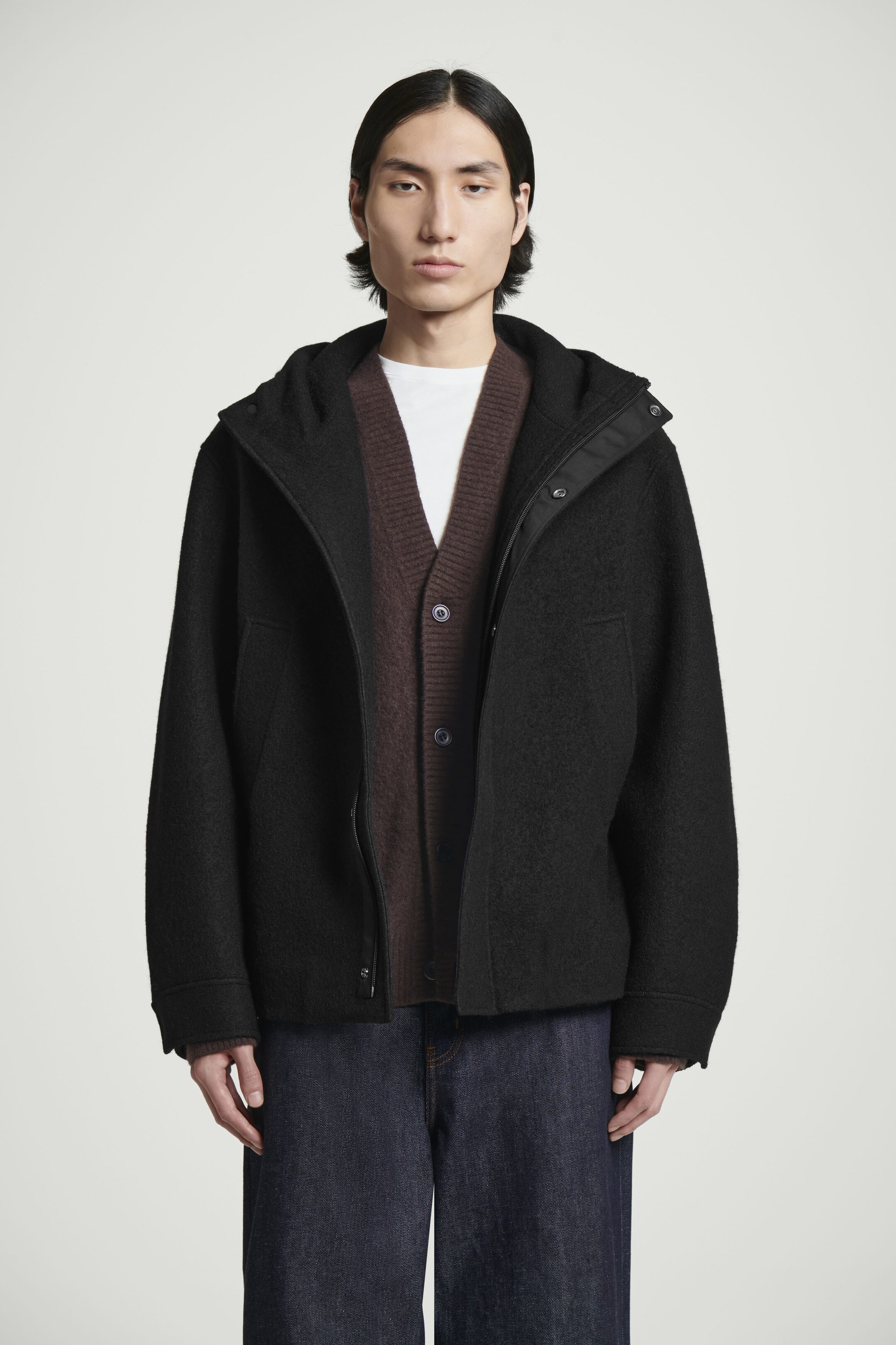 HOODED BOILED WOOL PARKA JACKET