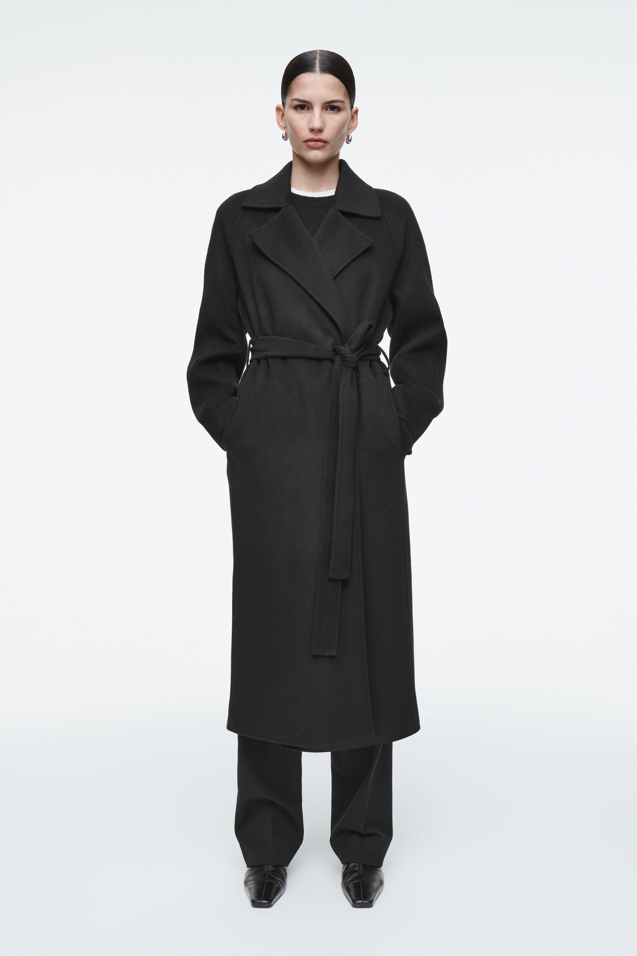 BELTED DOUBLE-FACED WOOL COAT