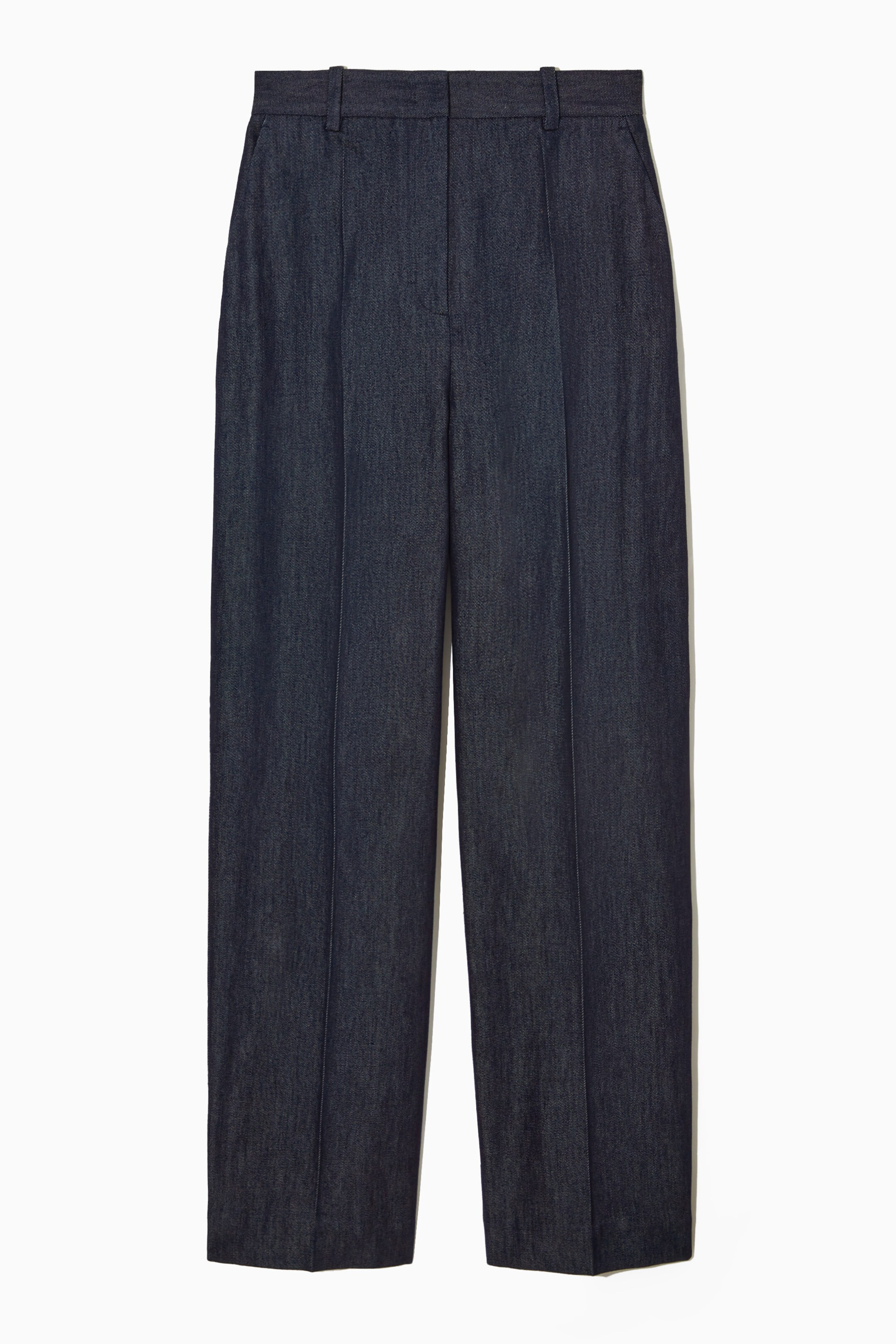 SLIM TAILORED DENIM STRAIGHT-LEG TROUSERS