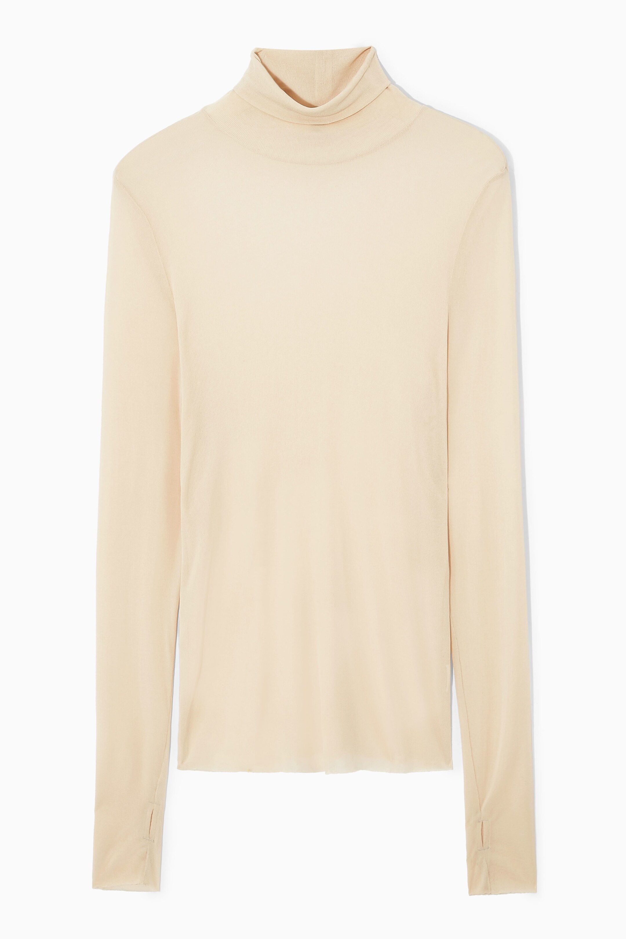 SEMI-SHEER PURE SILK ROLL-NECK TOP