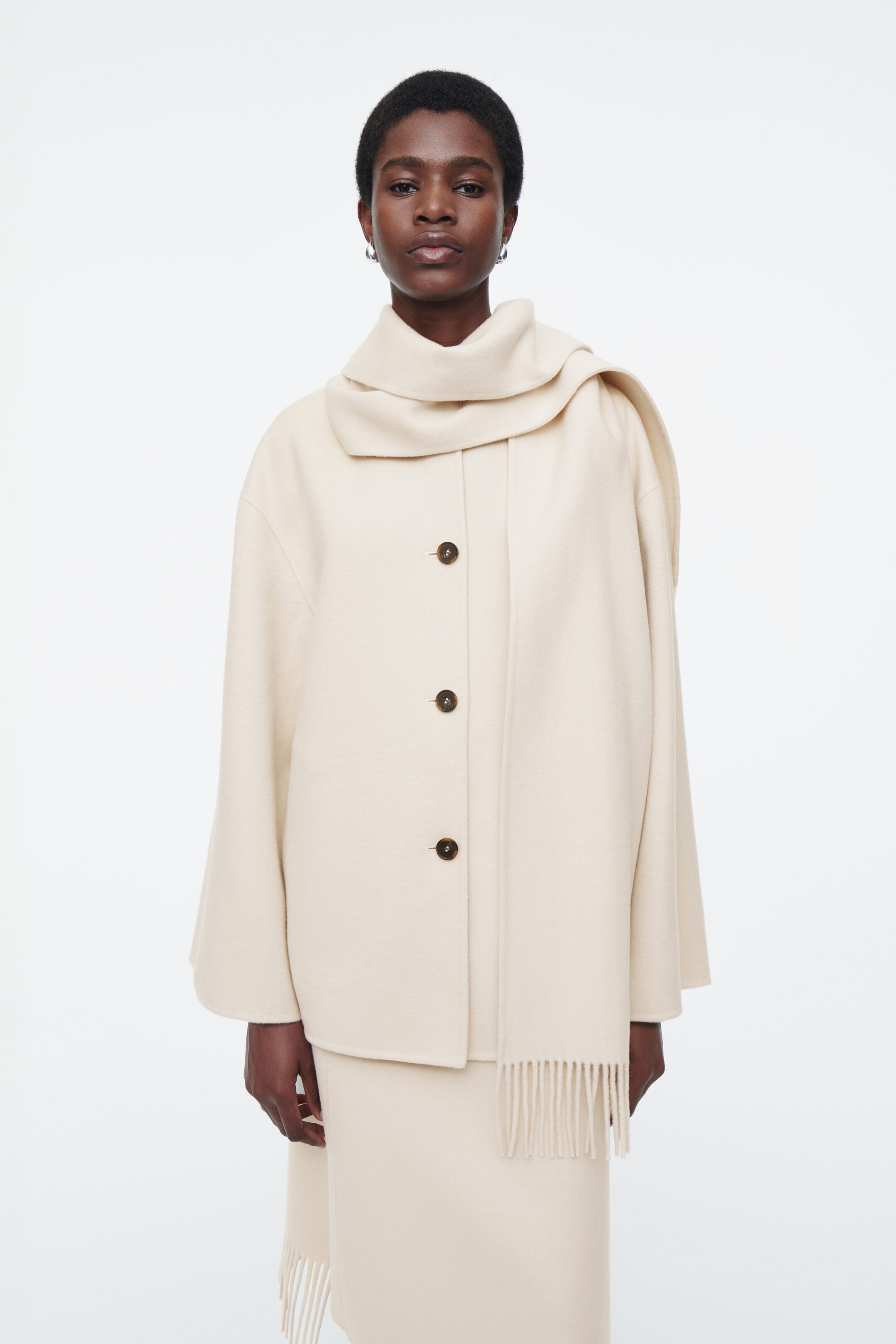 OVERSIZED WOOL-BLEND SCARF JACKET - WHITE