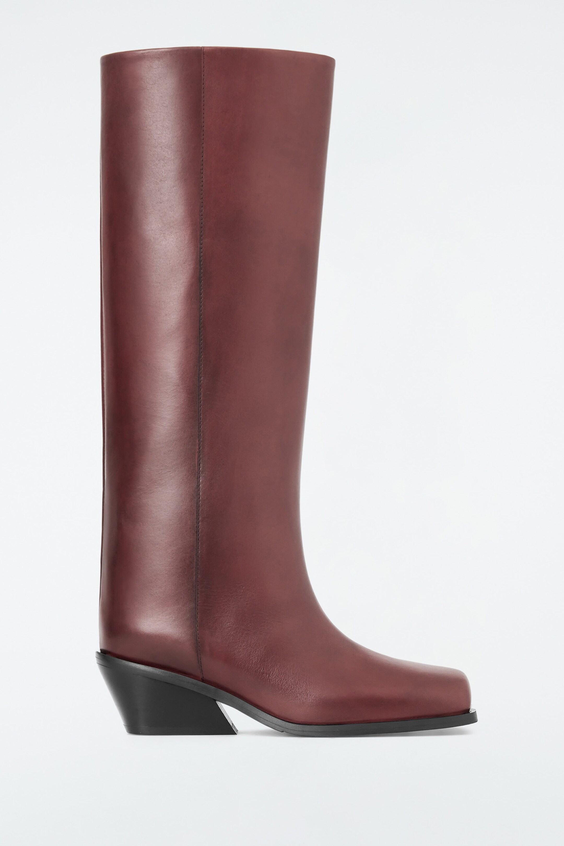 SQUARE-TOE LEATHER KNEE-HIGH BOOTS