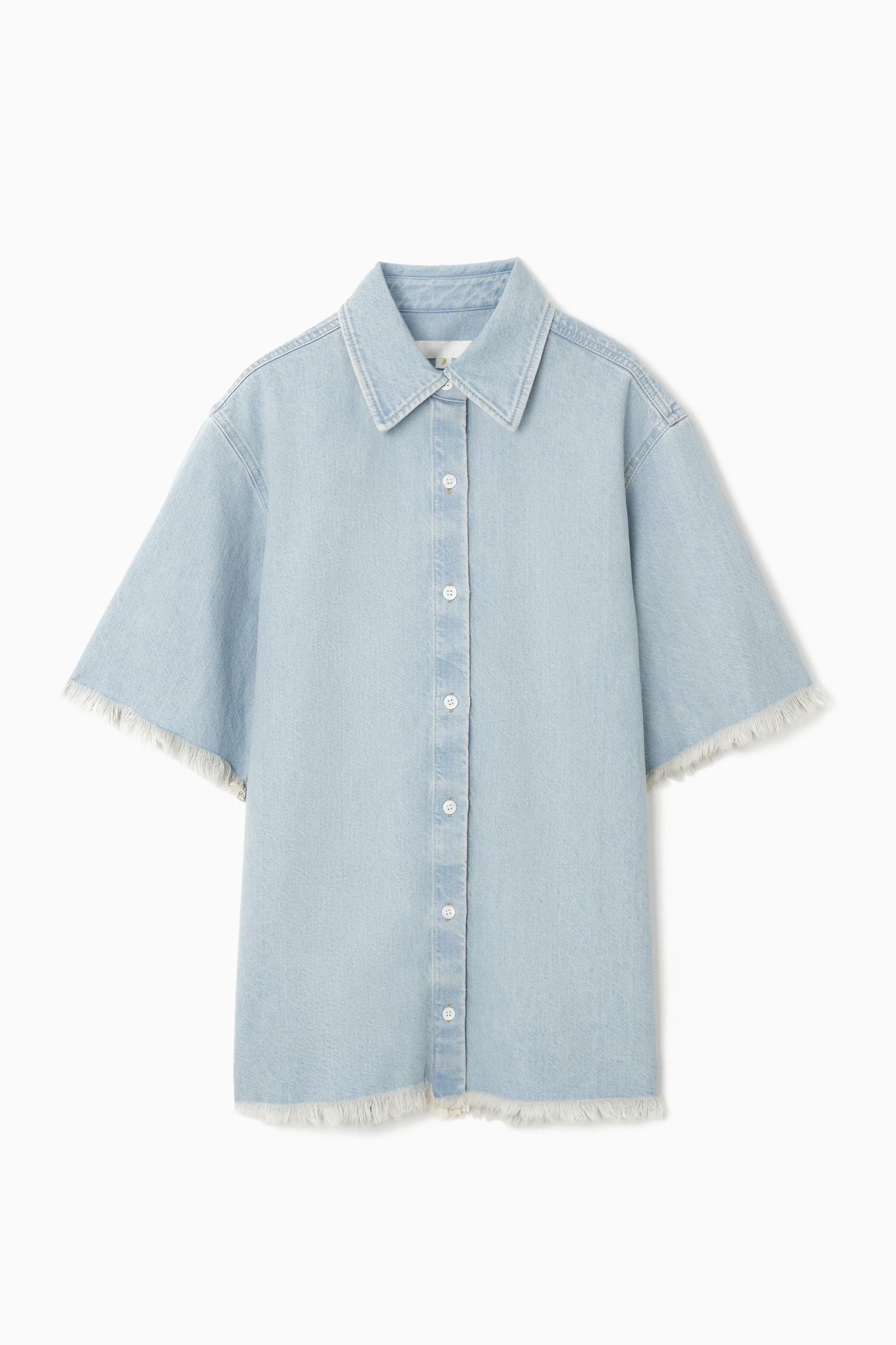 FRAYED SHORT-SLEEVED DENIM SHIRT