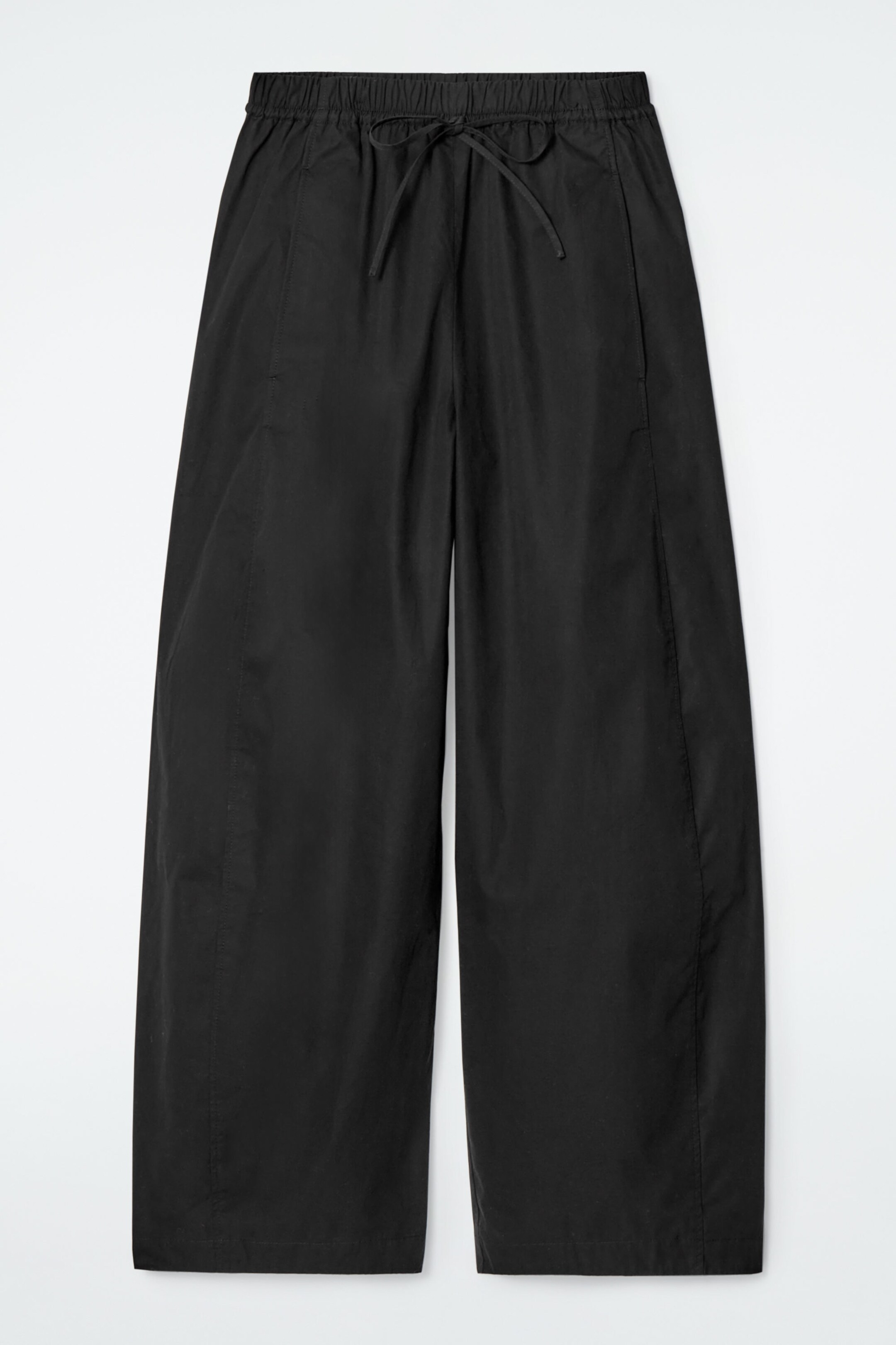 ELASTICATED BARREL-LEG TROUSERS