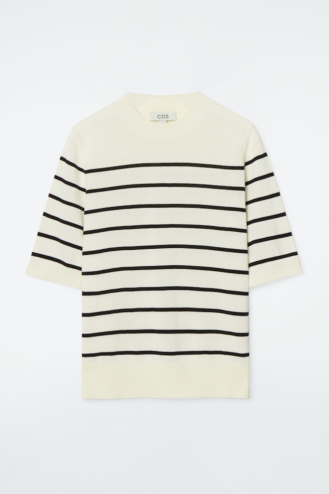 REGULAR KNITTED T-SHIRT - OFF-WHITE / STRIPED