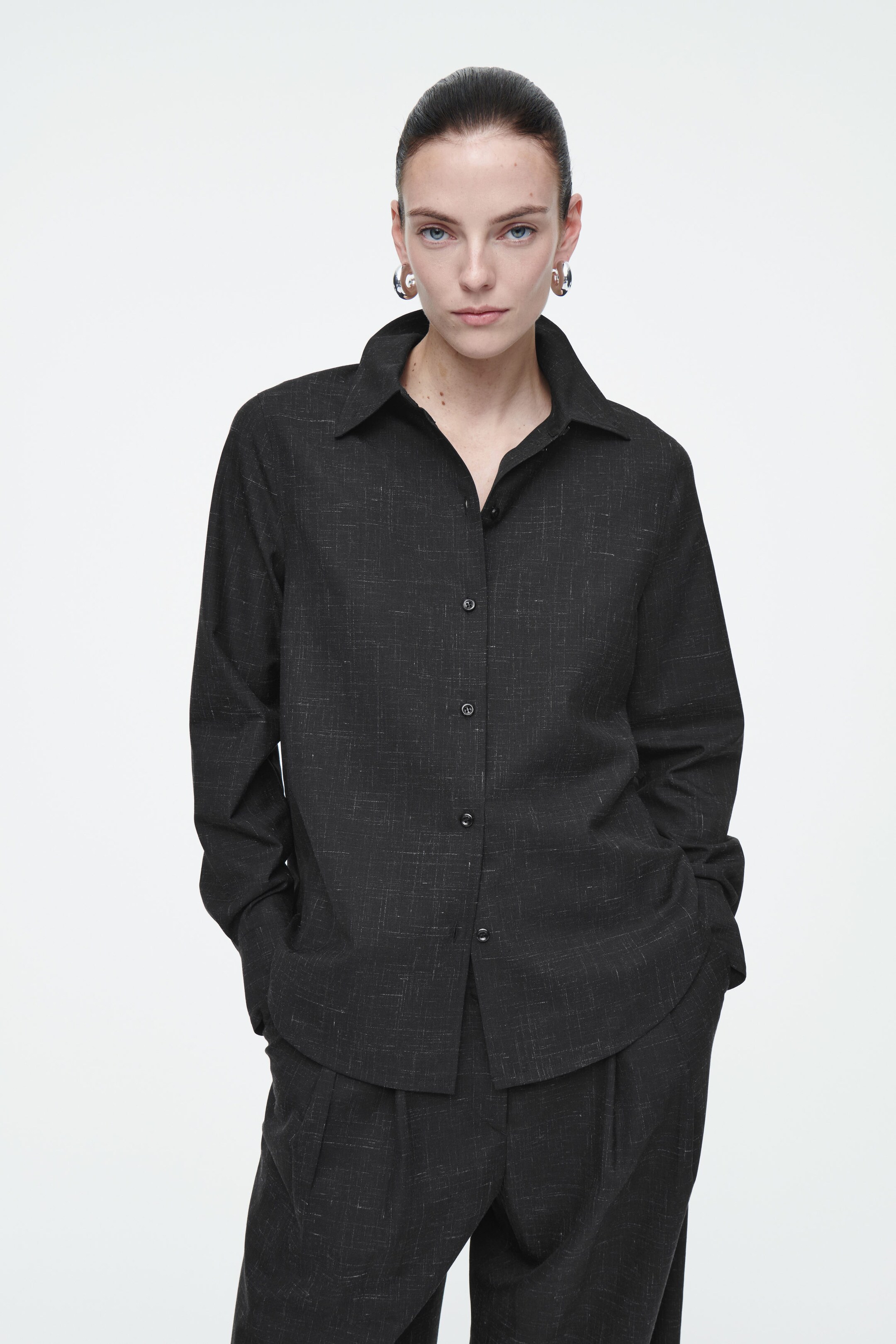 COS CHECKED PLAID WOOL OVERSHIRT IN hotsell BLACK/GREY