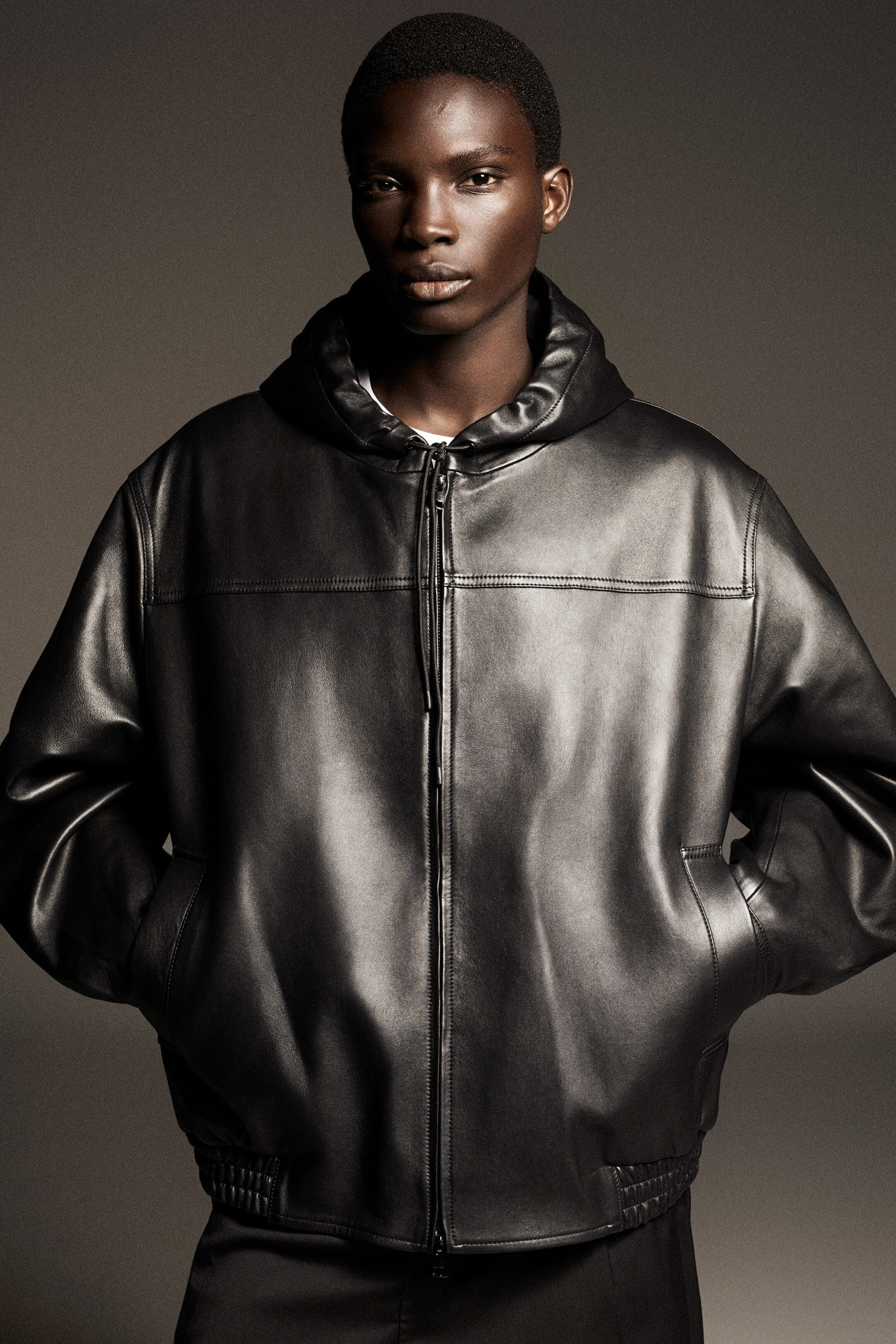 Online Leather Bomber Jacket Black