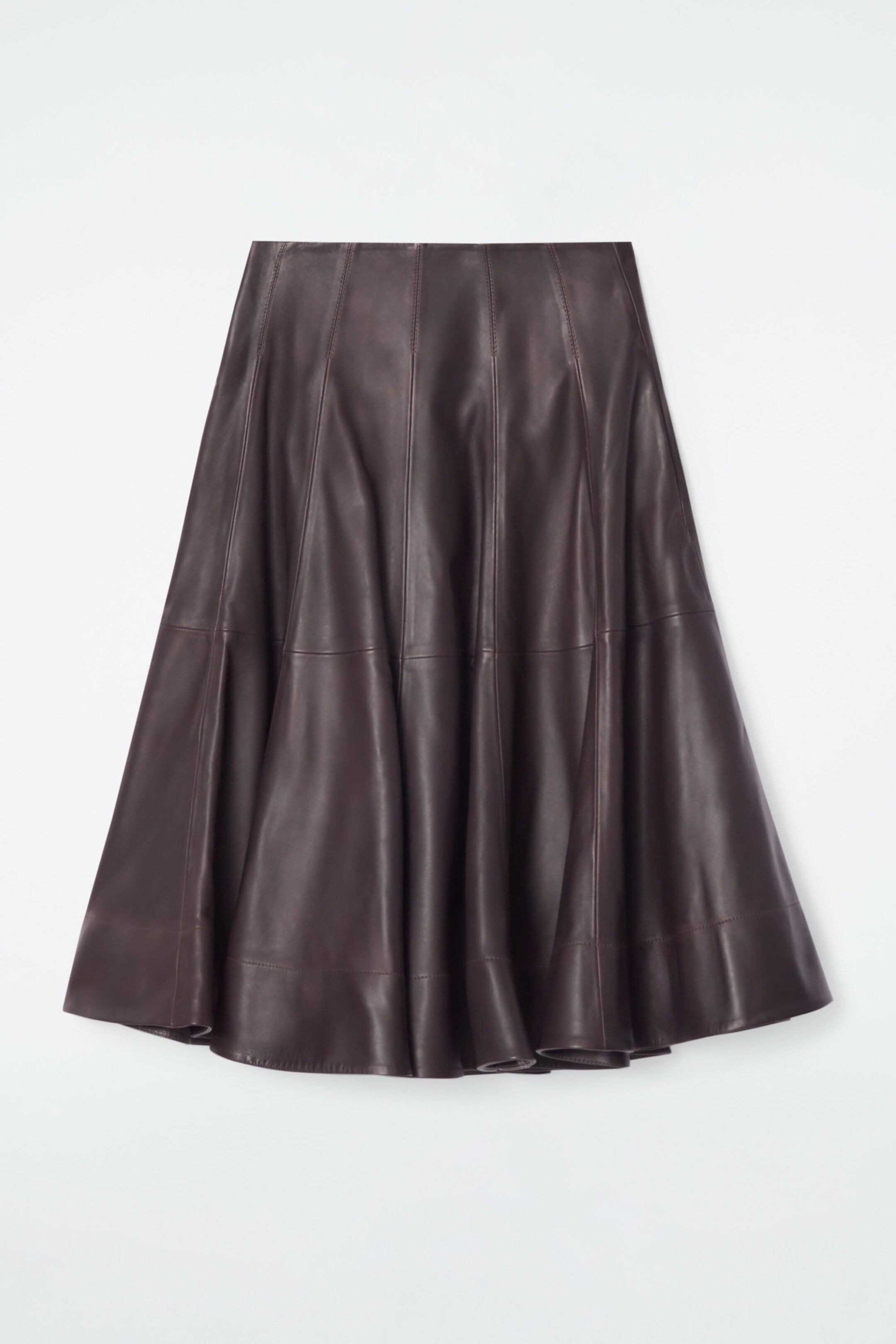 VOLUMINOUS A-LINE LEATHER MIDI SKIRT