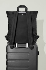 Placeholder for: Black rucksack on black suitcase