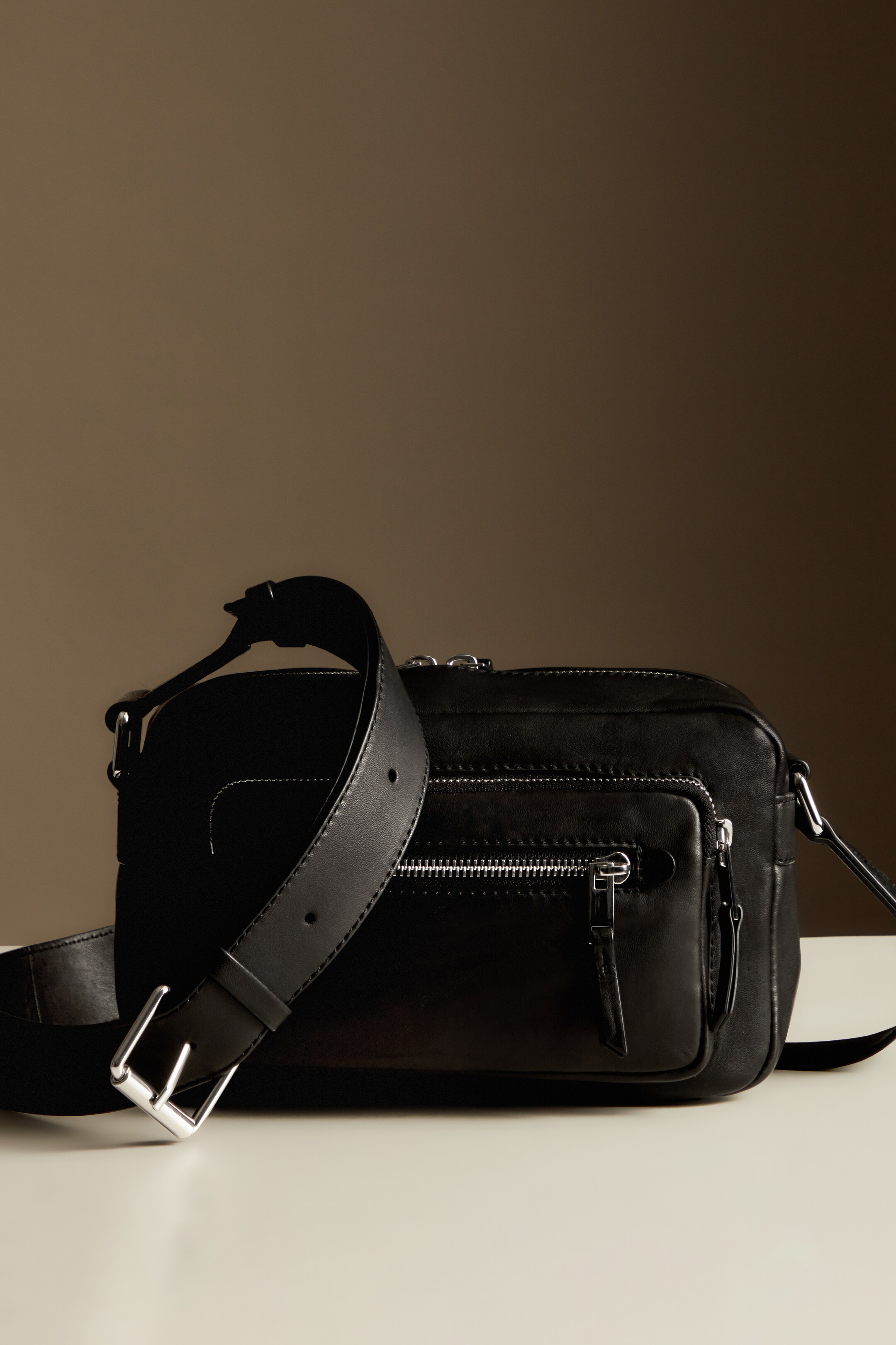 Black leather camera bag